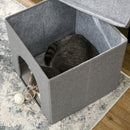 Cuccia per Gatti Pieghevole a Cubo con Cuscino e Tiragraffi 36.5x36.5x36.5 cm Grigio      