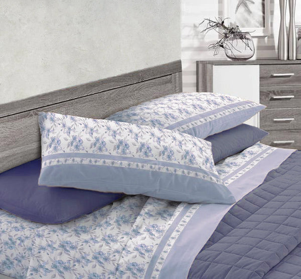 acquista Set Lenzuola in Cotone Sopra Sotto e Federe Cober Fioretto Azzurro Varie Misure