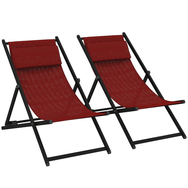 Set 2 Sedie Sdraio Pieghevoli in Alluminio 100x60x85 cm Rex Rosso sconto