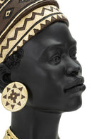 Statua Donna Masai con Turbante 21,5x45x27,5 cm in Poliresina Nero/Oro
