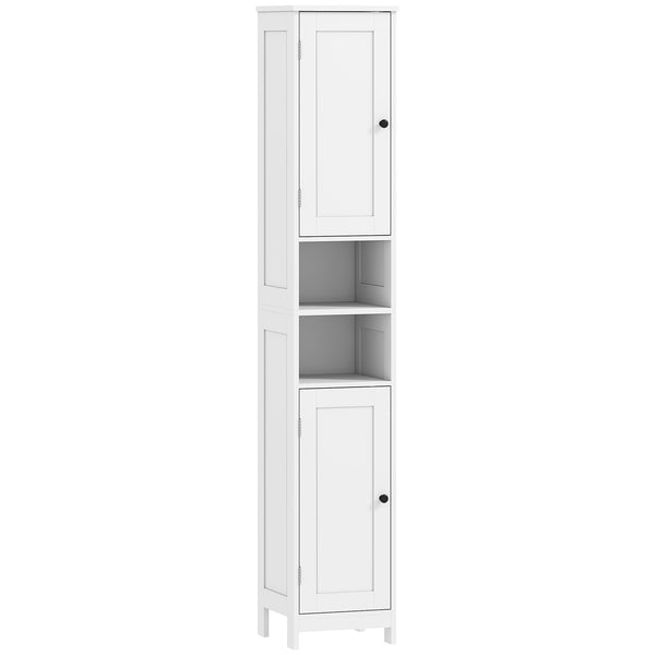 Mobile Alto a Colonna Bagno 30x30x170 cm con 2 Ripiani Aperti e 2 Armadietti in Legno Bianco sconto