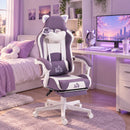 Sedia da Gaming Ergonomica 65x62x116-124 cm con Orecchie da Gatto Poggiapiedi Supporto Lombare e Cervicale in Finta Pelle Viola      