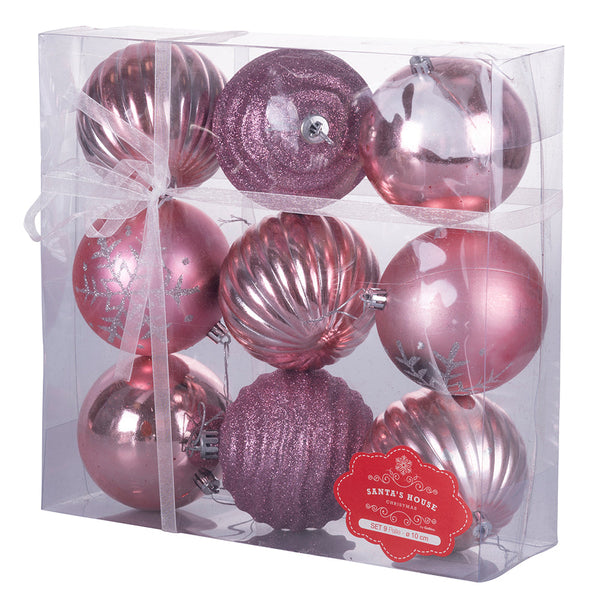 acquista Set 9 Palle di Natale Ø10 cm in Plastica Rosa