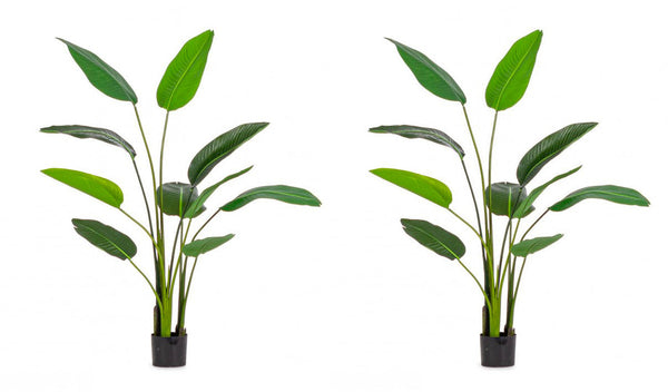 sconto Set 2 Piante Artificiali Strelitzia 90x80x150 cm in Plastica con Vasi Verde
