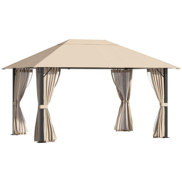 sconto Gazebo da Giardino 3,98x2,98m con Zanzariere in Alluminio e Acciaio Cachi