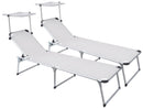 Set 2 Lettini Prendisole da Giardino Pieghevole 220x59x39 cm in Alluminio e Textilene Avorio