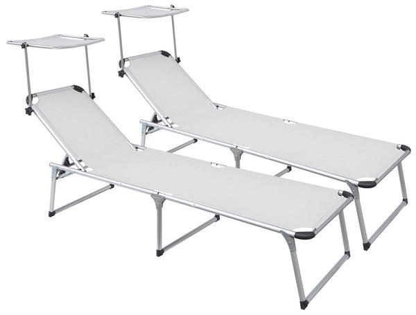 prezzo Set 2 Lettini Prendisole da Giardino Pieghevole 220x59x39 cm in Alluminio e Textilene Avorio