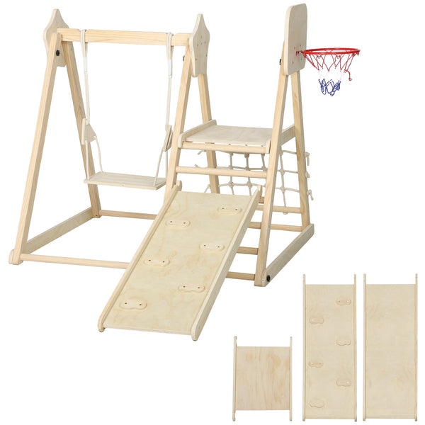 prezzo Gioco Arrampicata 5 in 1 Pieghevole 140x172,5x116,5 cm con Scivolo 2 Pareti Altalena e Canestro in Legno