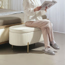 Panca Contenitore Ovale 108x44x43,5 cm con Coperchio Sollevabile in Tessuto Vellutato Crema  