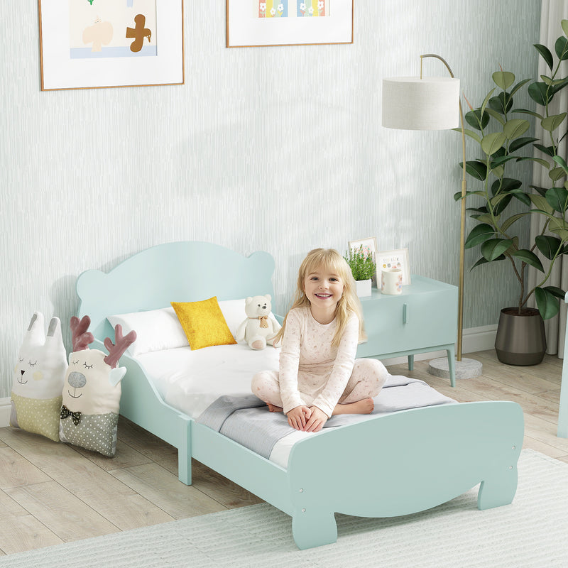 Struttura Letto Singolo per Bambini Orso 143,5x80x55 cm con Sponde Laterali in Legno Verde 