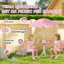 Set Tavolo e Sedie per Bambini con Ombrellone per Esterno in Acciaio Rosa      