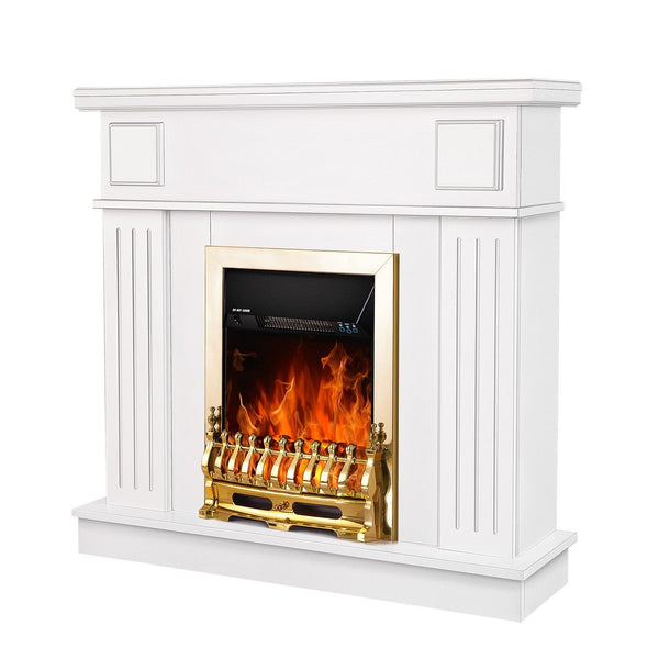 Camino Elettrico da Pavimento 99,7x103,4x27 cm Effetto Fiamma 2000W Marina & Galileo gold Bianco sconto