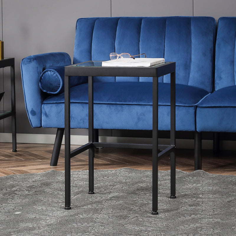 Set 2 Tavolini con Ripiano in Vetro e Struttura in Acciaio Nero