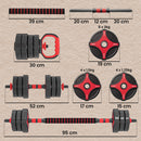 Set Manubri Regolabili 5 in 1 30 kg 95x19x19 cm con Bilanciere e Kettlebell in Plastica e Cemento      