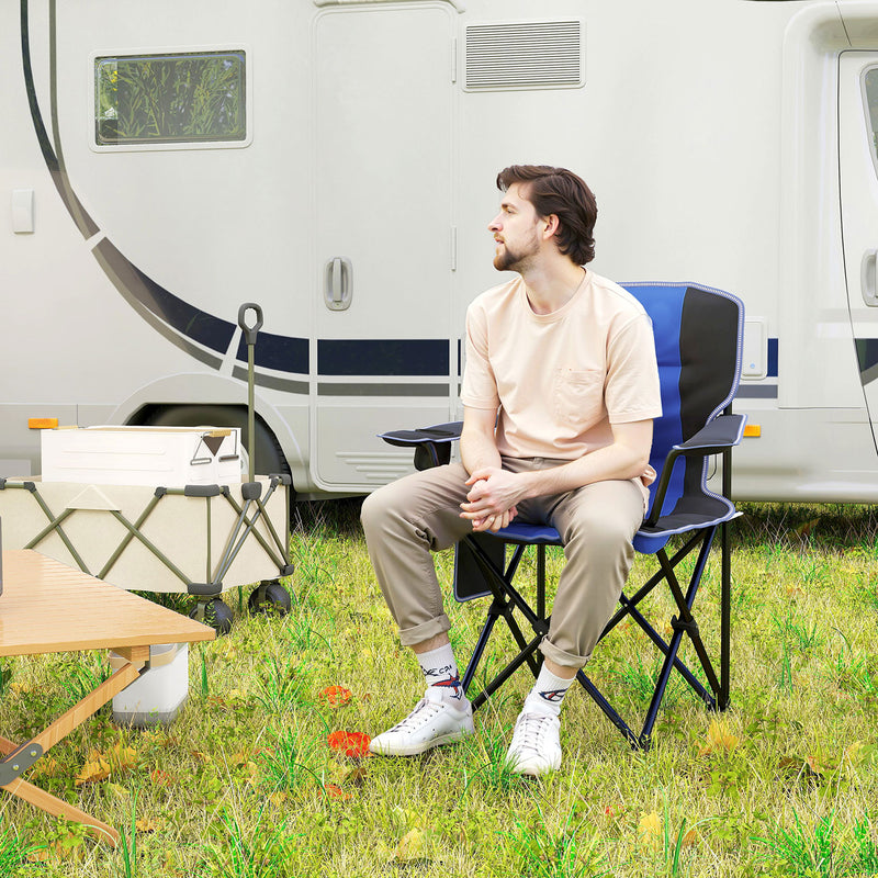 Sedia da Campeggio Pieghevole con Tasca e Portabicchieri Blu    
