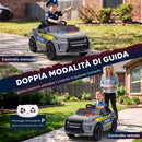Auto Elettrica Polizia per Bambini 3-6 Anni 12 V 98x60x45 cm con Telecomando Sirena e Musica in PP Grigio      