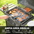 Barbecue a Gas 99x56x95 cm 2 Bruciatori Tavolini Laterali Vassoio Raccogli Grassi in Metallo e Acciaio Nero      