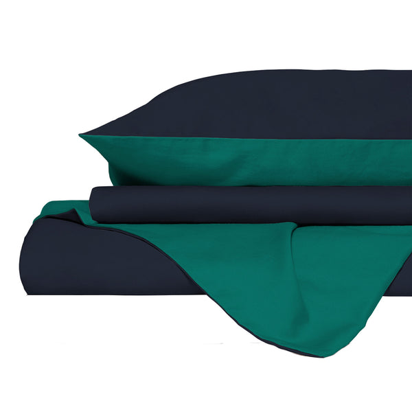 Copripiumino con Sacco e Federe in Tinta Unita Double Face Linea Vera Blu Scuro e Acqua prezzo