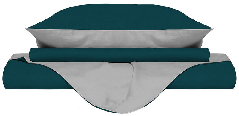 Copripiumino con Sacco e Federe Doubleface Verde Petrolio\/Grigio Chiaro