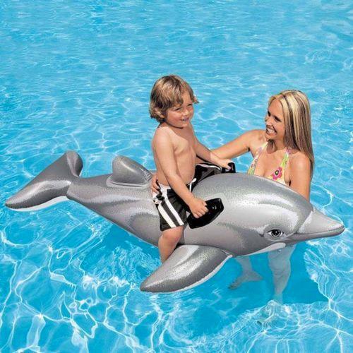 acquista Materassino Cavalcabile Gonfiabile per Bambini 175x66 cm a Forma di Delfino Intex