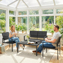 Set 4 Pezzi Salotto da Giardino con Tavolino da Caffè Divanetto 2 Posti e 2 Sedie in HDPE e Metallo Nero      