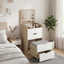Toeletta 3 in 1 50x40x78 cm con Specchio Ribaltabile Sgabello e Cassetti in MDF Rovere e Bianco      