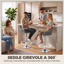 Set 2 Sgabelli Bar Girevoli 52x47x84-106 cm con Altezza Regolabile Poggiapiedi e Schienale in Velluto con Base in Metallo Grigio      