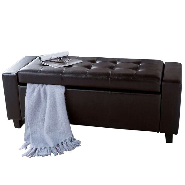 Cassapanca Pouf Contenitore Panca Fondoletto 110x40x40 cm in Legno e Eco Pelle Marrone sconto