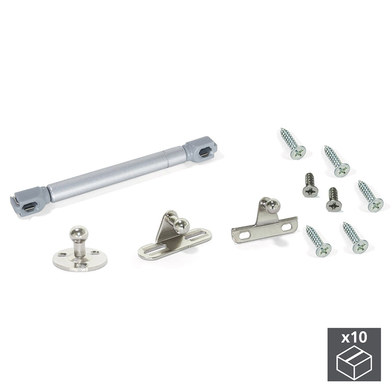 Pistone a Gas per Ante a Ribalta Forza 12 Kg Corsa 80 mm Grigio Metallizzato 10 Pezzi Emuca