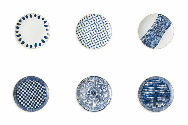 sconto Set 6 Piatti Frutta in Porcellana Decoro Blu Ø19,5 cm Villa d'Este Home Tivoli Masai Blue