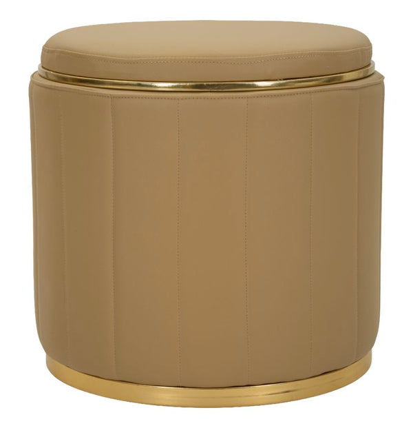 sconto Puff con Contenitore London Marrone Ø46,5x44 cm in Pino e MDF e Spugna e Metallo e PU