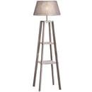 Lampada da Terra in Legno con 3 Ripiani e Paralume in Tessuto 45x45x148 cm  Grigio