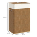 Cesto Portabiancheria 72L con Sacco Rimovibile 40x30x60 cm in Vimini e Bambù Marrone  