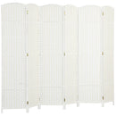 Paravento Divisorio da Interni 240x170 cm Pieghevole a 6 Ante Intrecciato in PP e Legno Bianco      
