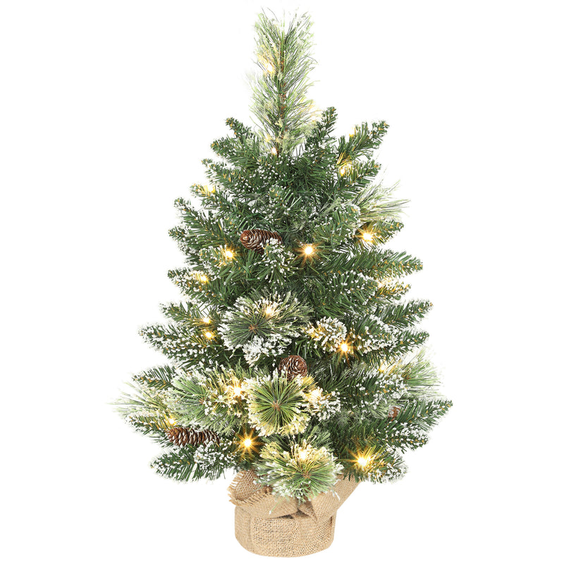 Albero di Natale Piccolo Innevato 60 cm  64 Rami e Pigne con 35 LED      