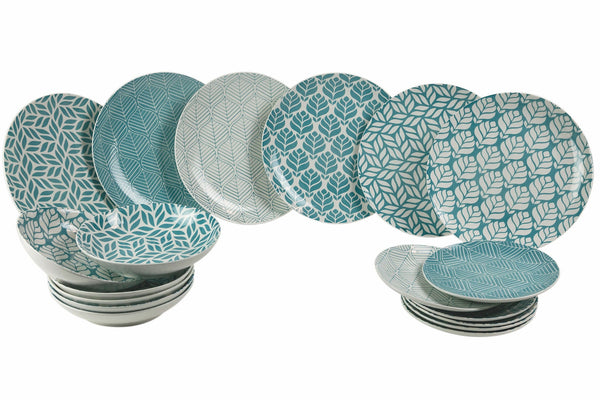 acquista Servizio Piatti 18 Pezzi in Porcellana Multicolor Villa d'Este Home Tivoli Bali Leaf