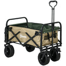 Carrello da Giardino 110L con Maniglia Telescopica e Fondo Apribile in Acciaio e Tessuto Oxford Cachi