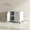 Cassettiera da Ufficio Schedario  con 3 Cassetti e Armadietto 60x40x56 cm in Legno Bianco