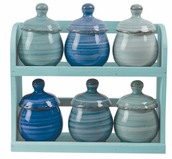 Set 6 Barattolini in Ceramica con Stand in Legno VdE Tivoli 1996 Baita acquista