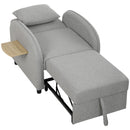 Poltrona Letto 3 in 1 Estraibile con Schienale Regolabile e Tavolino Laterale Letto 60x181 cm in Tessuto Effetto Lino Grigio      