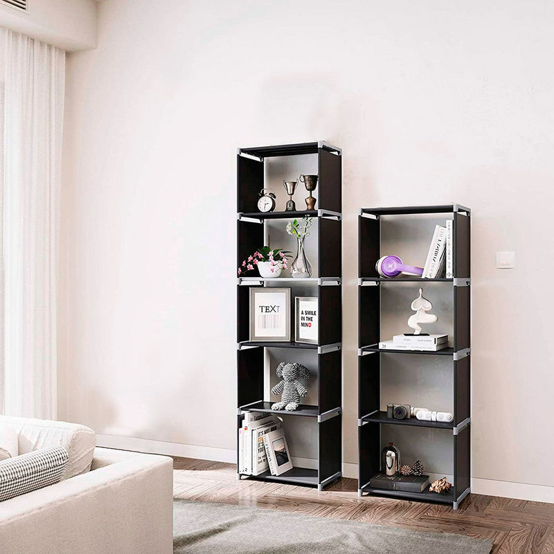Libreria Scaffale 5 Ripiani Componibile 50x30x180 cm in Tessuto TNT Nero