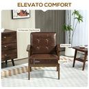 Poltrona Salotto Imbottita 64x66x80 cm con Schienale Trapuntato e Braccioli in Pelle PU e Legno di Caucciù Marrone      