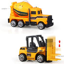 Camion Bisarca con 6 Veicoli da Lavoro Giocattolo per Bambini con Muletto Gru Bulldozer Giallo      