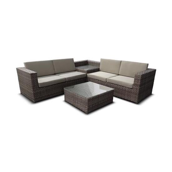 sconto Set Salotto da Giardino in PVC Rattan Divano 4 Posti e 2 Tavolini Taddei Izar Marrone