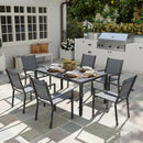 Set da Giardino con Tavolo Rettangolare e 6 Sedie Impilabili Traspiranti in Acciaio Grigio      
