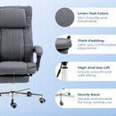 Sedia da Ufficio Presidenziale 65x61x105-113 cm con Poggiapiedi in Tessuto Traspirante Effetto Lino Grigio