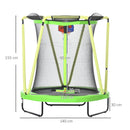 Trampolino Elastico per Bambini 3-10 Anni Ø140x155cm con Rete di Sicurezza Canestro e Palle Verde