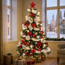 Albero Natale Folto Ø110x180 cm con 200 Luci LED Telecomando 8 Modalità 800 Rami Palline e Nastri in PVC      