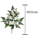 Set 2 Bouquet Artificiale Frontale Composto da 14 Rose Artificiali e Lilium Altezza 55 cm 