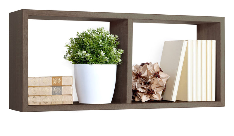 Mensola Rettangolare 2 Scomparti da Parete 70x30x15,5 cm in Fibra di Legno Morgana Noce Segato